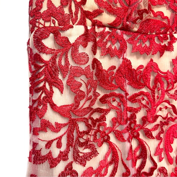 Marchesa Notte Embroidered Mini Dress Red Lace Cap Sleeve Flare Valentines SZ 10 - Picture 7 of 15